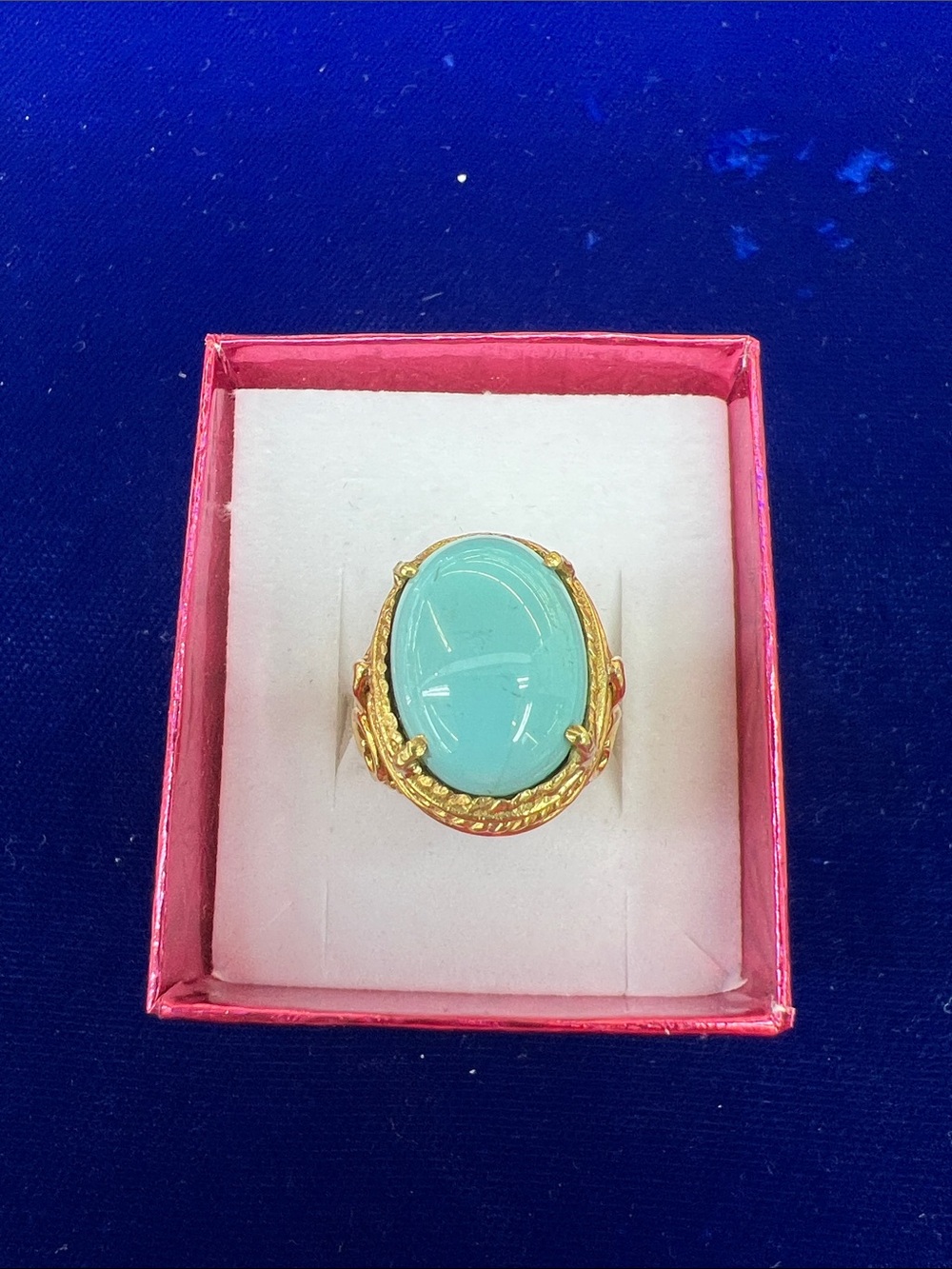 18K Yellow Gold-Tone Turquoise Oval Statement Ring - Women Jewelry